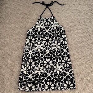 Ramy Brook Black & White Floral Crochet Backless Halter Dress
